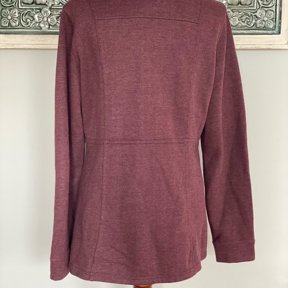 prAna Catrina organic cotton fleece jacket size Large peacoat purple burgundy - Picture 3 of 14